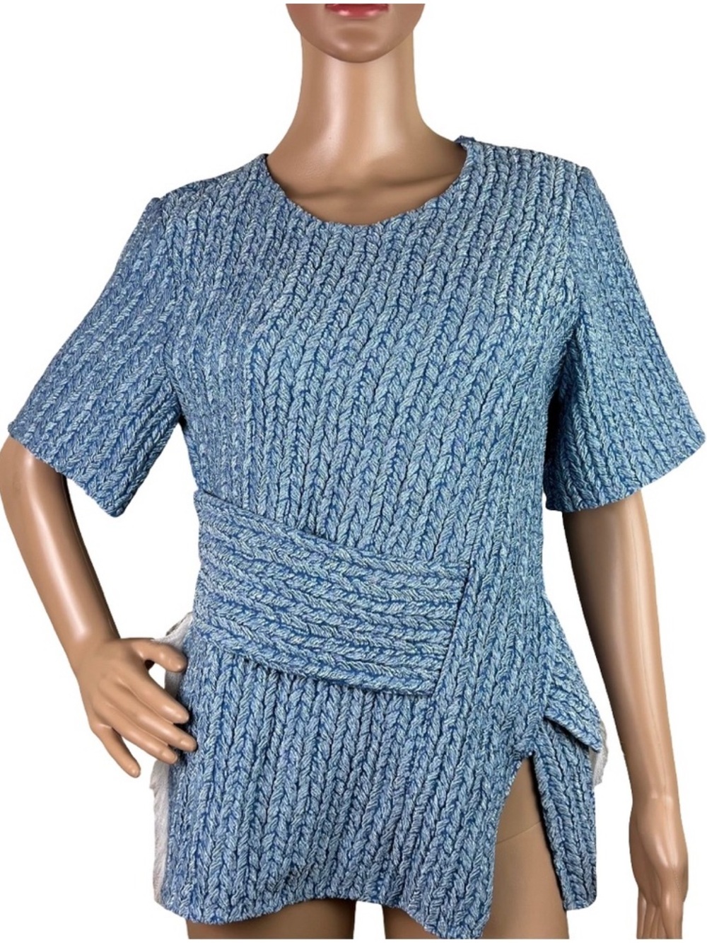 3.1 PHILLIP LIM BLUE KNIT SHORT SLEEVE TOP